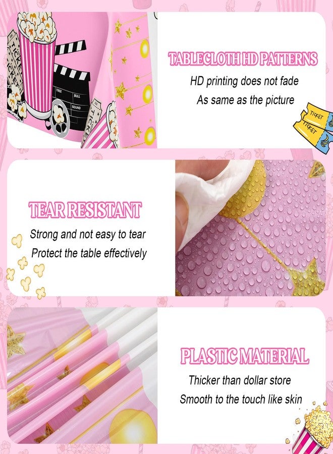Remagr 2 Pack Pink Movie Night Tablecloth Plastic Table Covers Theater Popcorn Table Cloth Disposable for Movie Night Film Festival Birthday Party Supplies Decorations 54 x 108 Inch - Image 3